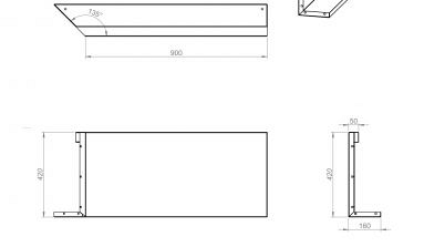 Inwendig hoekpaneel-L (C) 90x42 cm