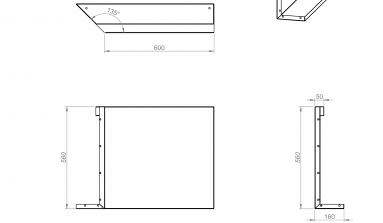 Inwendig hoekpaneel-L (C) 60x56 cm